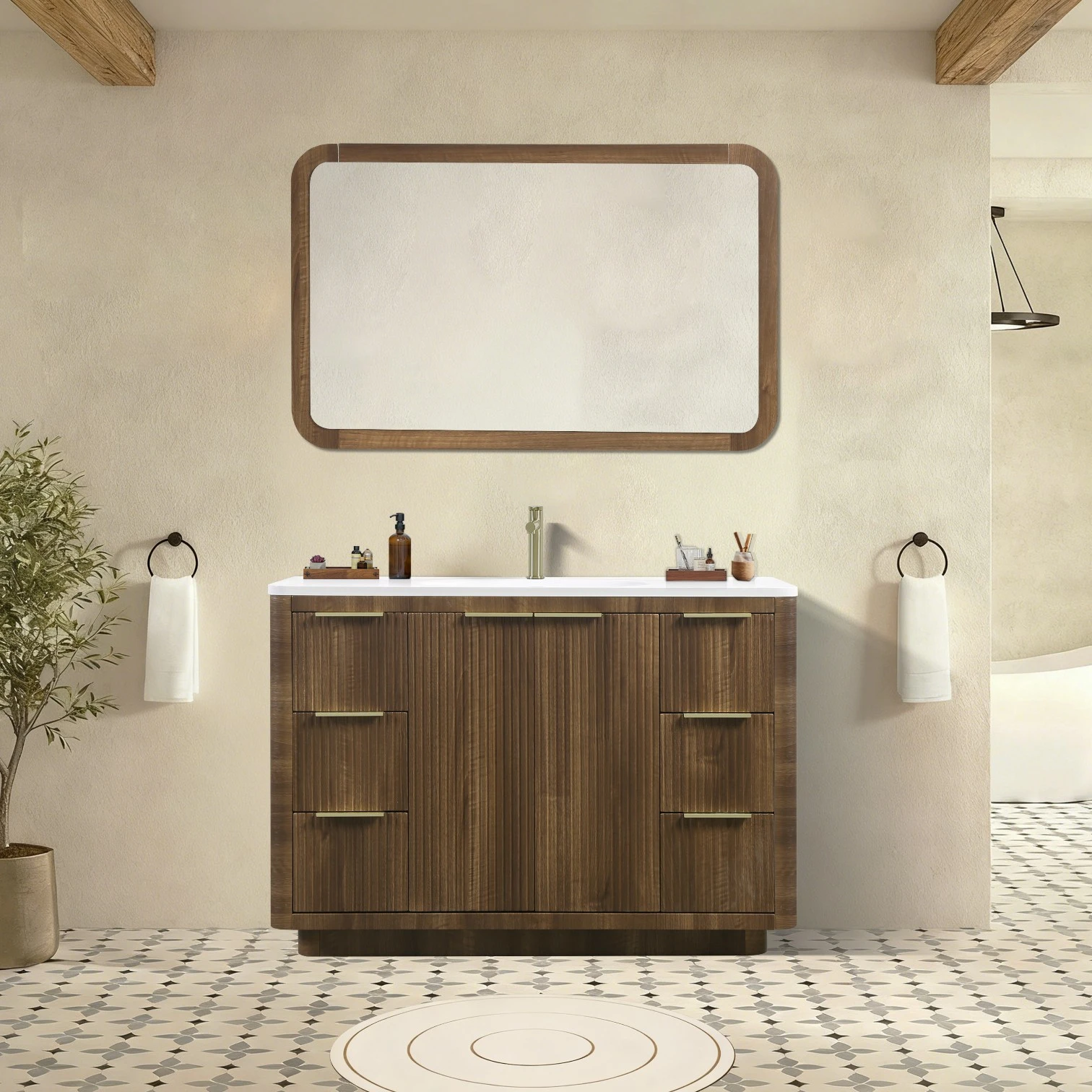 Freestanding 48 Inch Modern Luxury Bathroom Vanity with Wood Finish & Soft-Close Storage